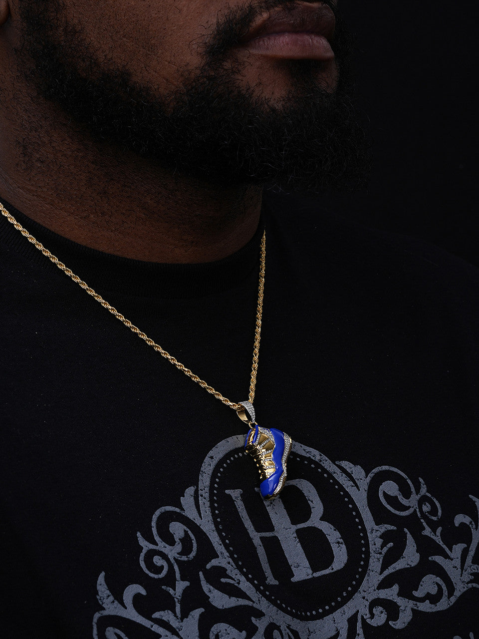 MOISSANITE Air Jordan 45 Blue Nike Sneaker Pendant - 14k Gold Vermeil Or 925 Silver - Medium 2"