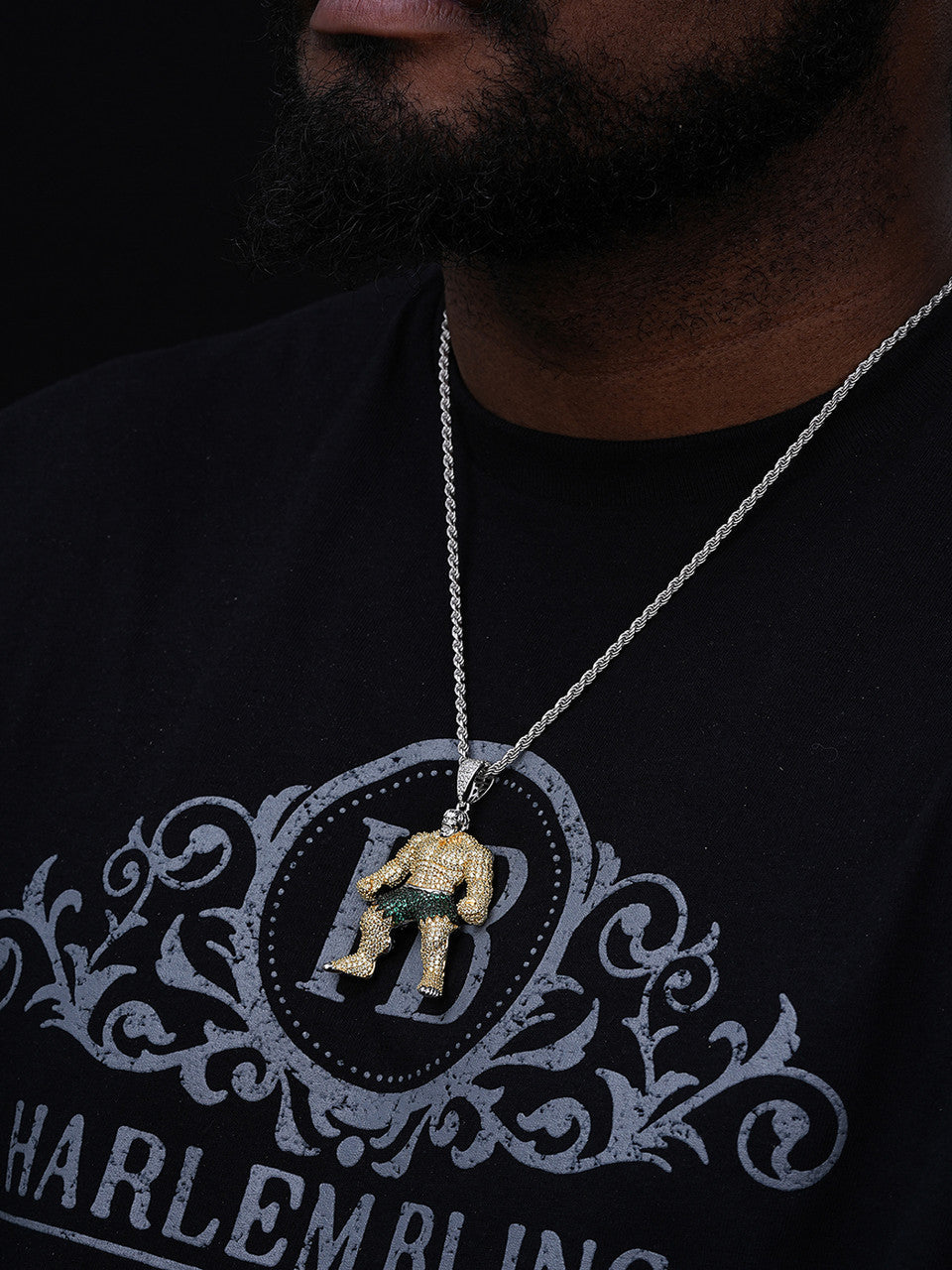 Hulk SMASH Superhero Icy Pendant - 14k Gold Vermeil Or 925 Silver - CZ Stones - Medium 2"