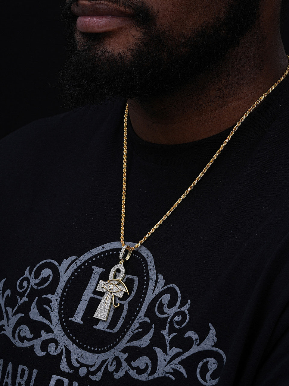 MOISSANITE Ankh Cross W. Eye Of Horus Pendant - 14k Gold Vermeil Or 925 Silver - Large 2.5"