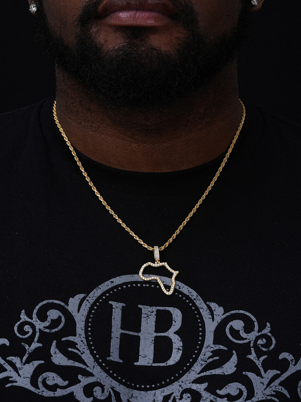 MOISSANITE Africa Map Hip Hop Pendant - 14k Gold Vermeil Or 925 Silver - Small 1.5"