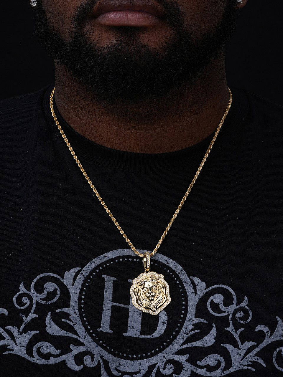 MOISSANITE Custom Lion Pendant - 14k Gold Vermeil 925 Silver - 3 Sizes 1.5"-2.5"