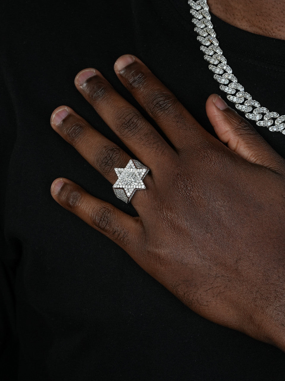 MOISSANITE Star Of David Baguette Iced Out Ring - 925 Silver
