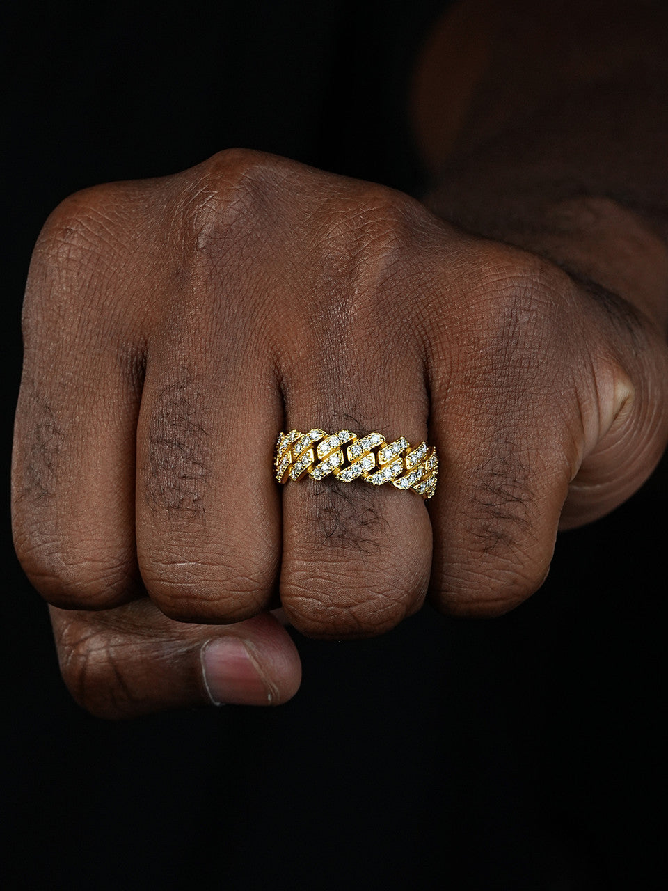 MOISSANITE 8mm Iced Out Prong Cuban Eternity Band Ring - 14k Gold Vermeil 925 Silver