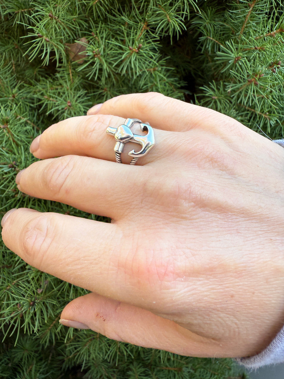 Cross On Anchor Ring - 925 Silver Oxidized - Plain