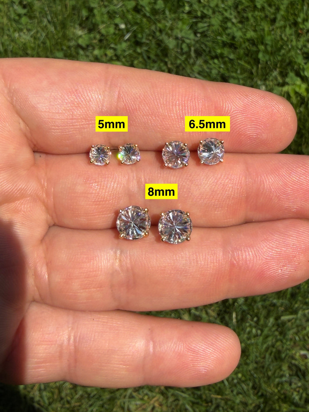 MOISSANITE Upside Down Reverse Set Pushback Stud Earrings - 14k Gold Vermeil 925 Silver - 5mm-8mm - 1-4ct