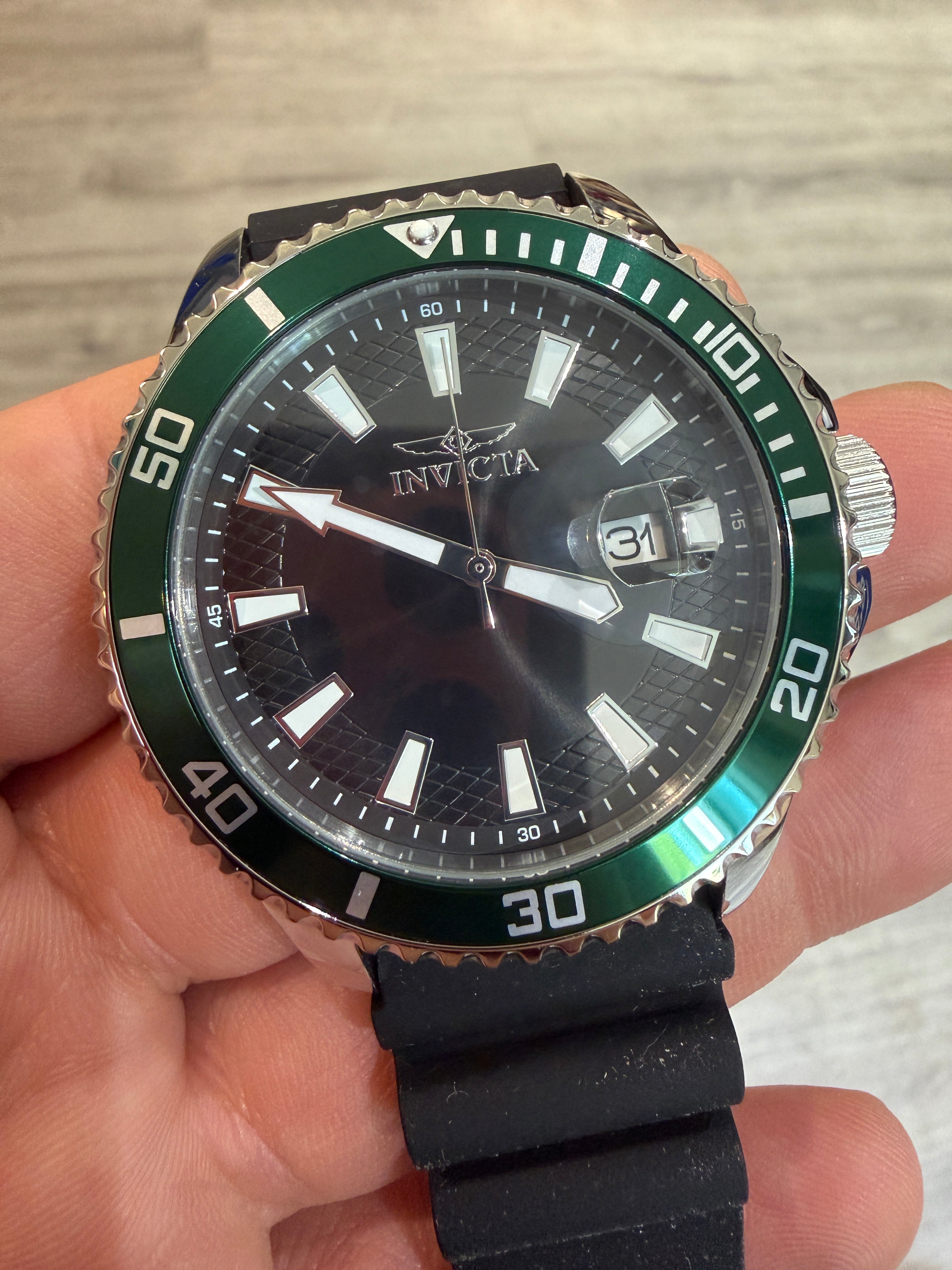 Invicta Pro Diver Watch 46129 45mm Green Bezel - Japan Movement Silicone Strap