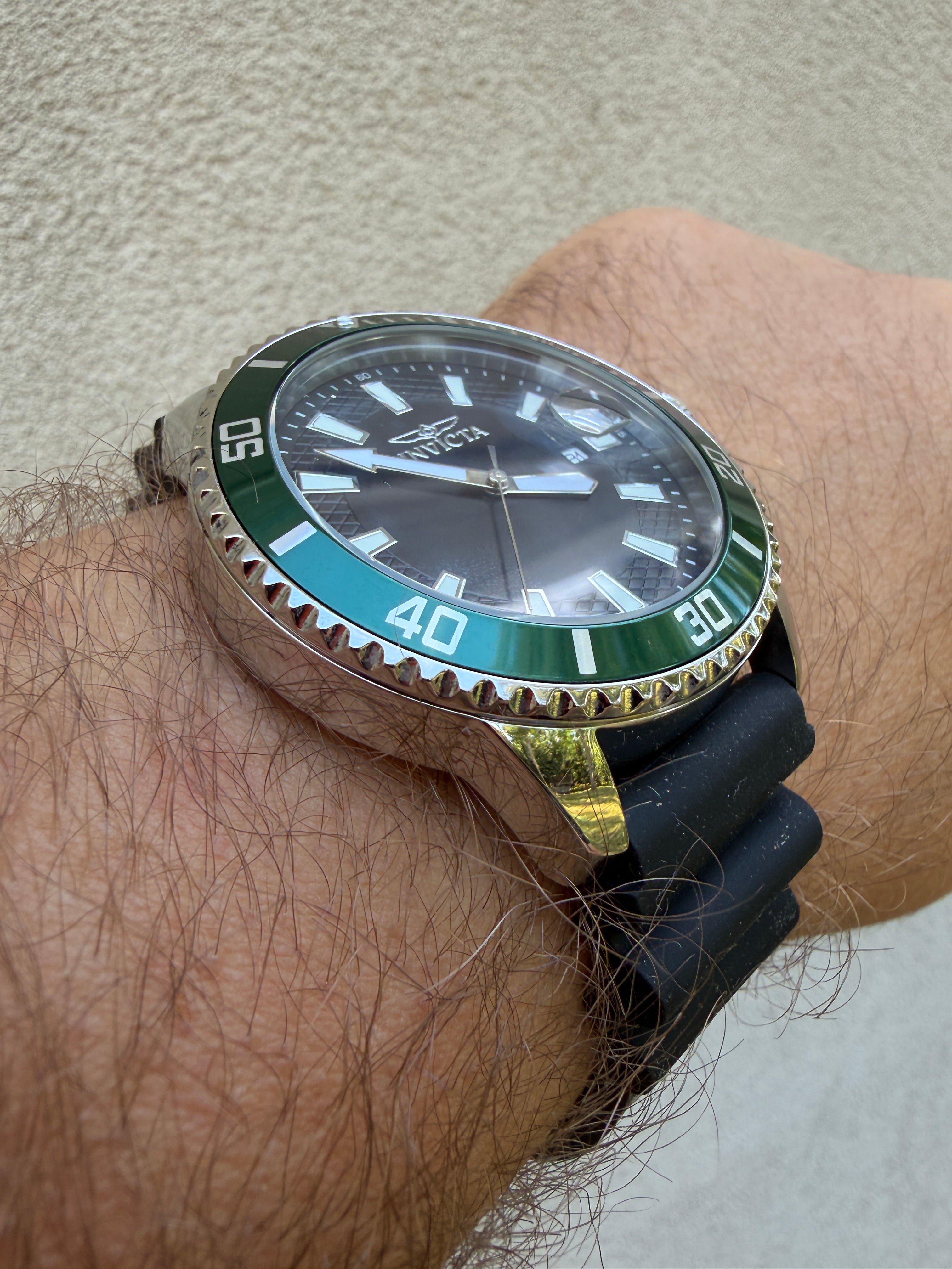 Invicta Pro Diver Watch 46129 45mm Green Bezel - Japan Movement Silicone Strap