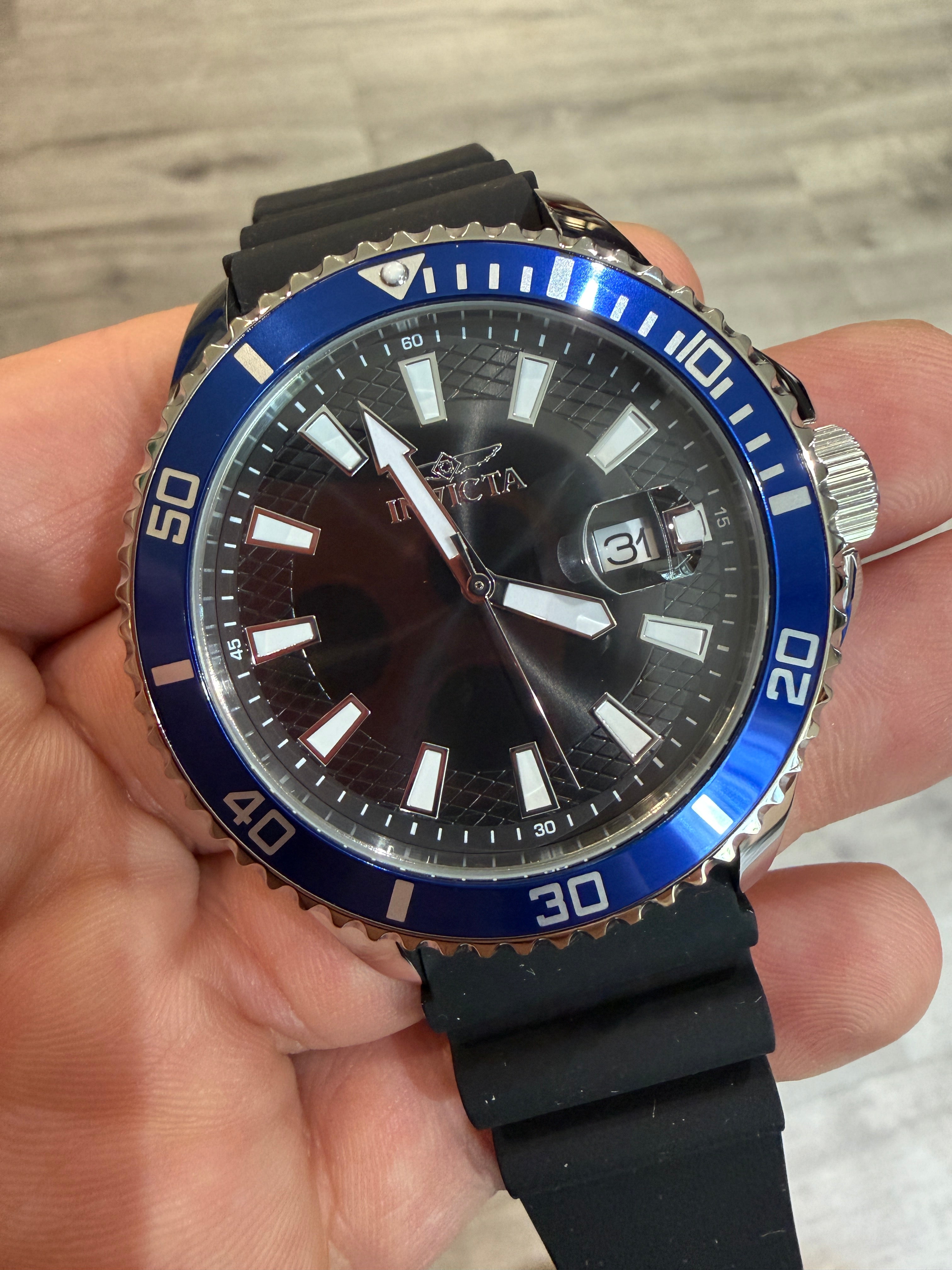 Invicta Pro Diver Watch 46130 45mm Blue Bezel - Japan Movement Silicone Strap