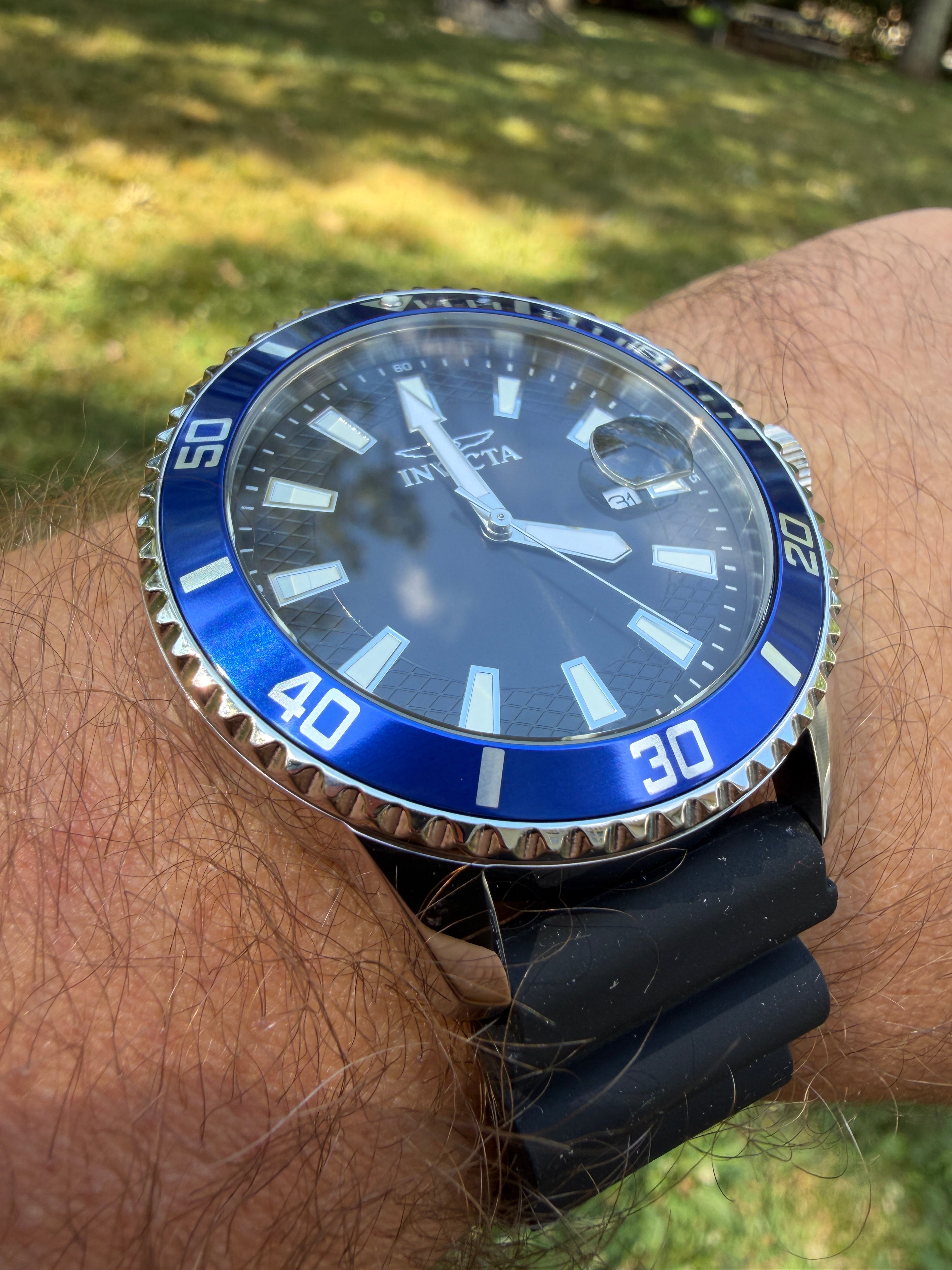 Invicta Pro Diver Watch 46130 45mm Blue Bezel - Japan Movement Silicone Strap