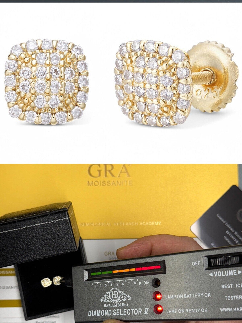 MOISSANITE MC Iced Out Earrings - 14k Gold Vermeil 925 Silver - 6.5mm