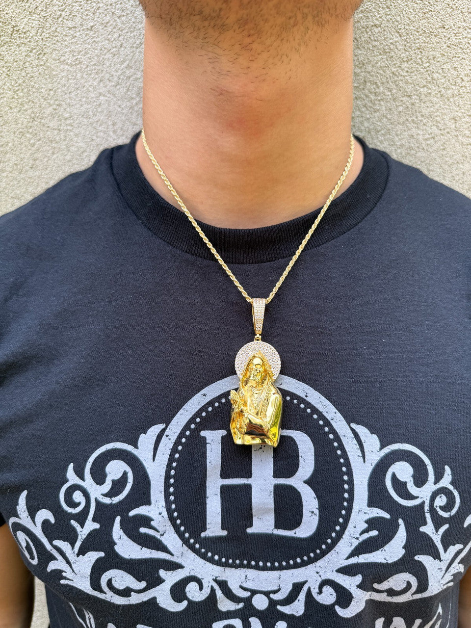 MOISSANITE Praying Grim Reaper Pendant - 14k Gold Vermeil or 925 Silver - Large 3"