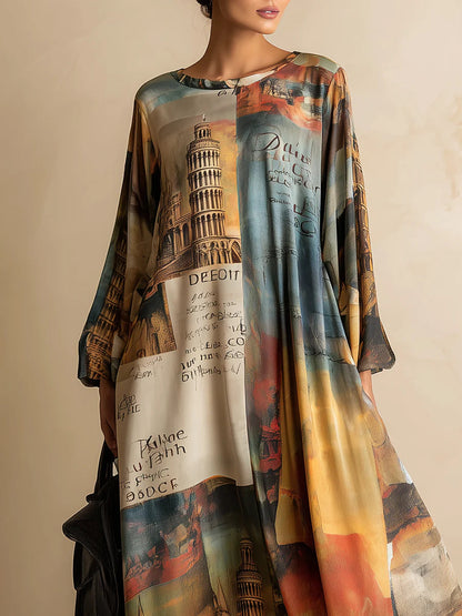 Loose and stylish urban-style printed maxi dress