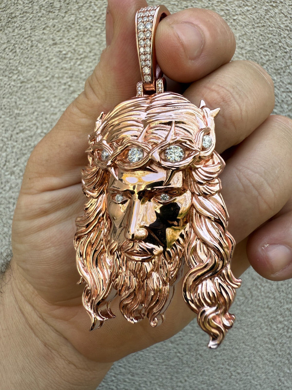 MOISSANITE #1 Bestseller Jesus Piece Pendant - 14k Rose Gold Vermeil 925 Silver - 3 Sizes 1.5"-3"