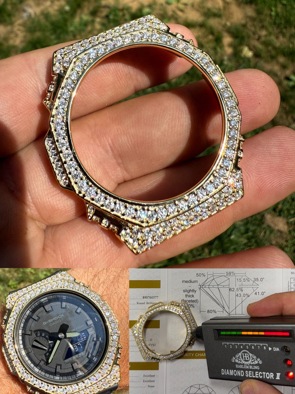 MOISSANITE 14k Gold 925 Silver Iced BEZEL Kit For Casio G Shock GA-2100 Watch