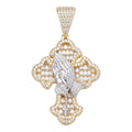 MOISSANITE Baguette Gothic Cross & Praying Hands Pendant - 14k Gold Vermeil 925 Silver - 3 Sizes 1.5"-2.75"