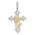MOISSANITE Cross & Praying Hands Pendant - 14k Gold Vermeil 925 Silver - 3 Sizes 1.5"-3"