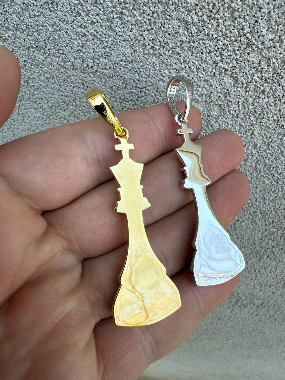 MOISSANITE King Chess Piece Iced Out Pendant - 14k Yellow Gold Vermeil Or 925 Silver - Medium 2.5"
