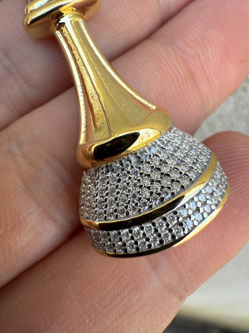 MOISSANITE King Chess Piece Iced Out Pendant - 14k Yellow Gold Vermeil Or 925 Silver - Medium 2.5"