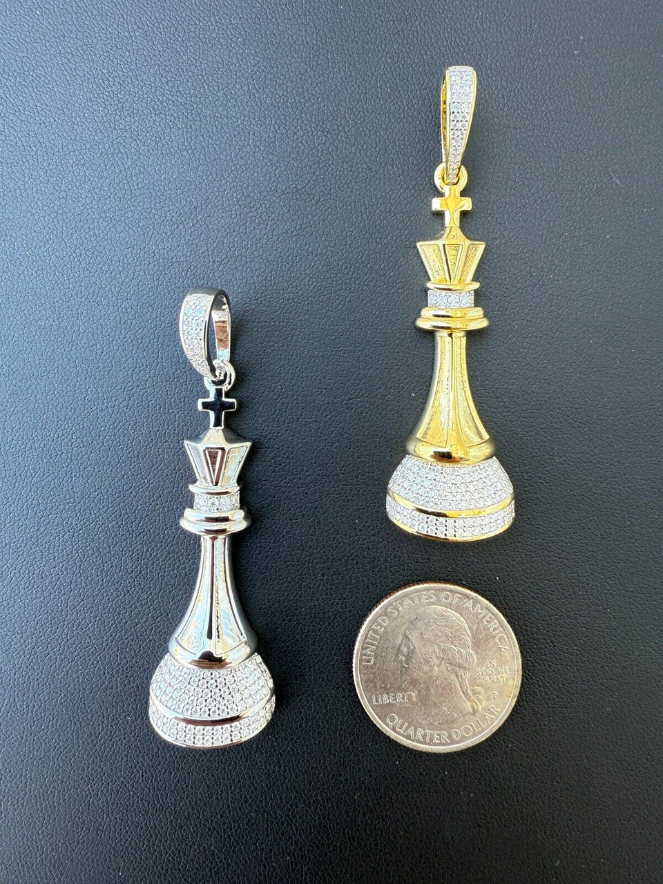 MOISSANITE King Chess Piece Iced Out Pendant - 14k Yellow Gold Vermeil Or 925 Silver - Medium 2.5"