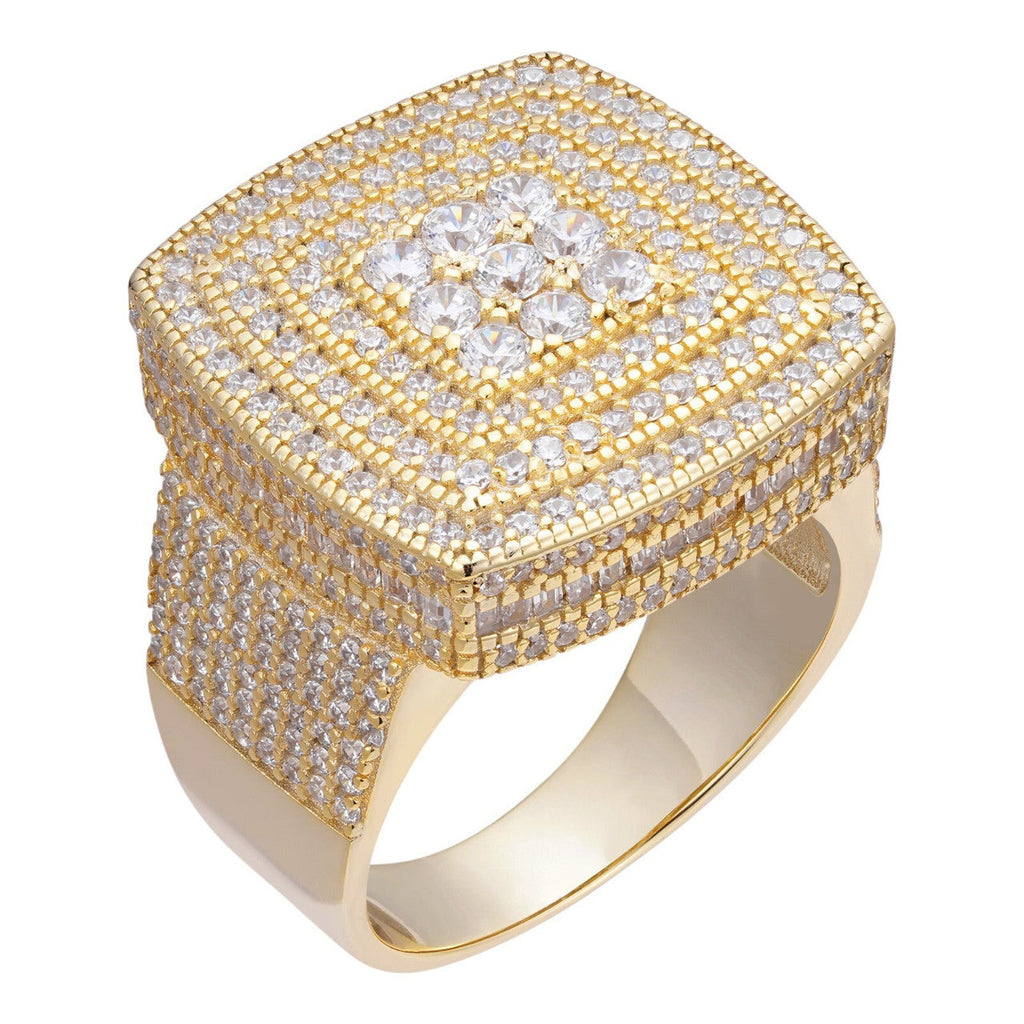 MOISSANITE Large Square Iced Out Ring - 14k Gold Vermeil 925 Silver