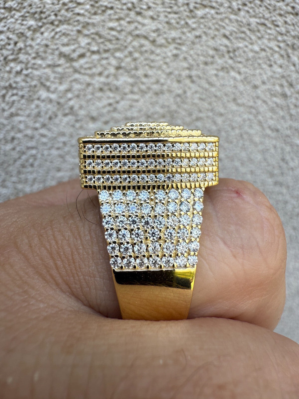 MOISSANITE Large Square Iced Out Ring - 14k Gold Vermeil 925 Silver