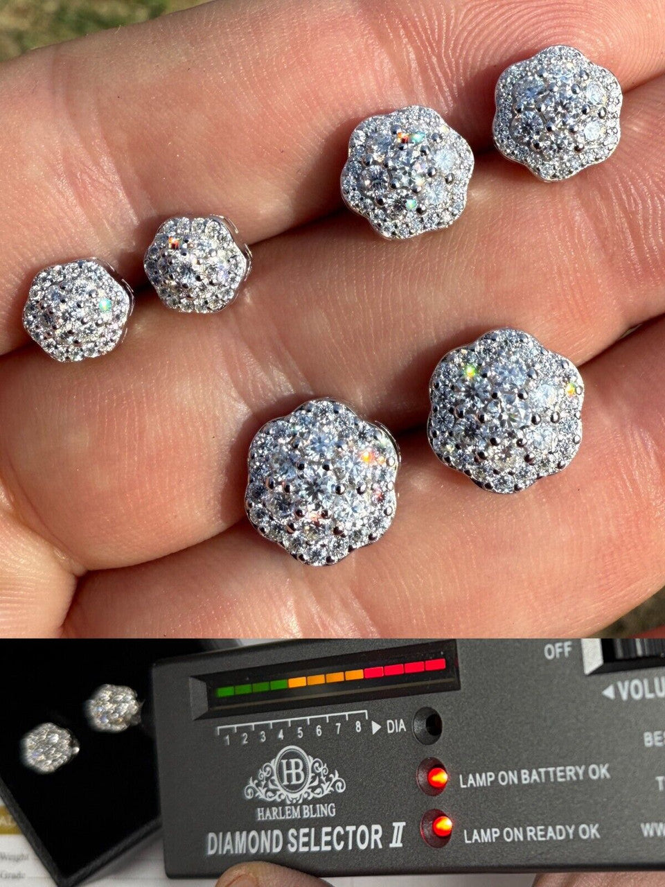 MOISSANITE Micropave Cluster Iced Out Earrings - 925 Silver - 7.5mm-12mm
