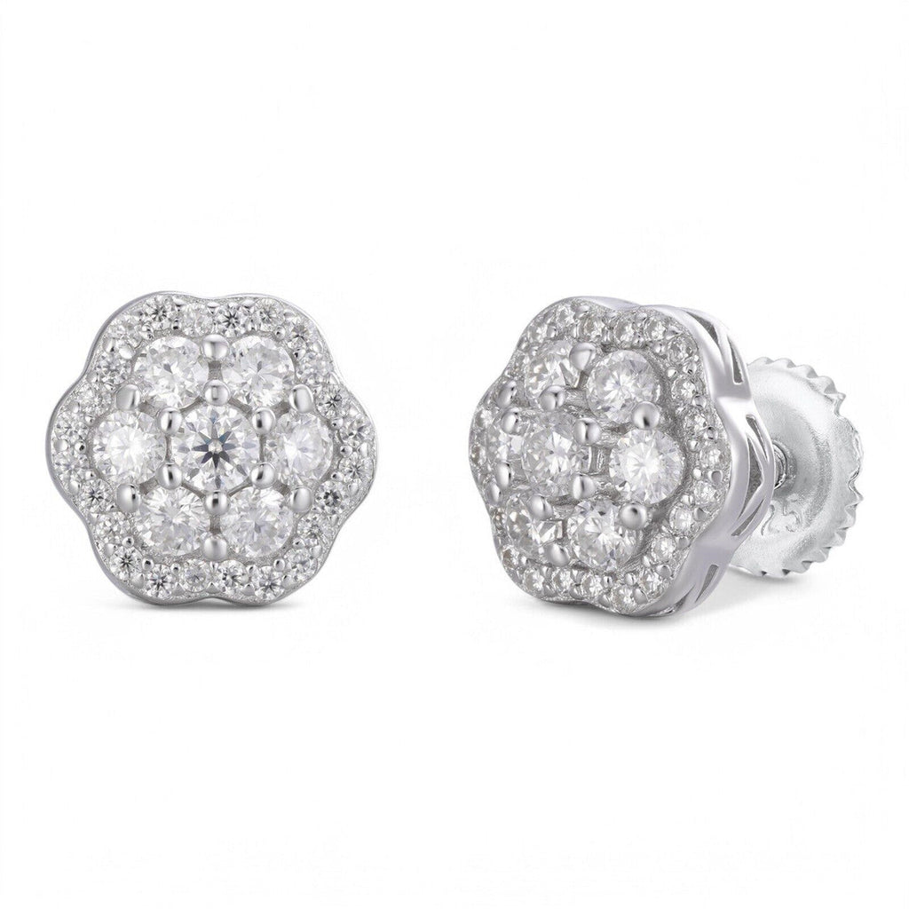 MOISSANITE Micropave Cluster Iced Out Earrings - 925 Silver - 7.5mm-12mm