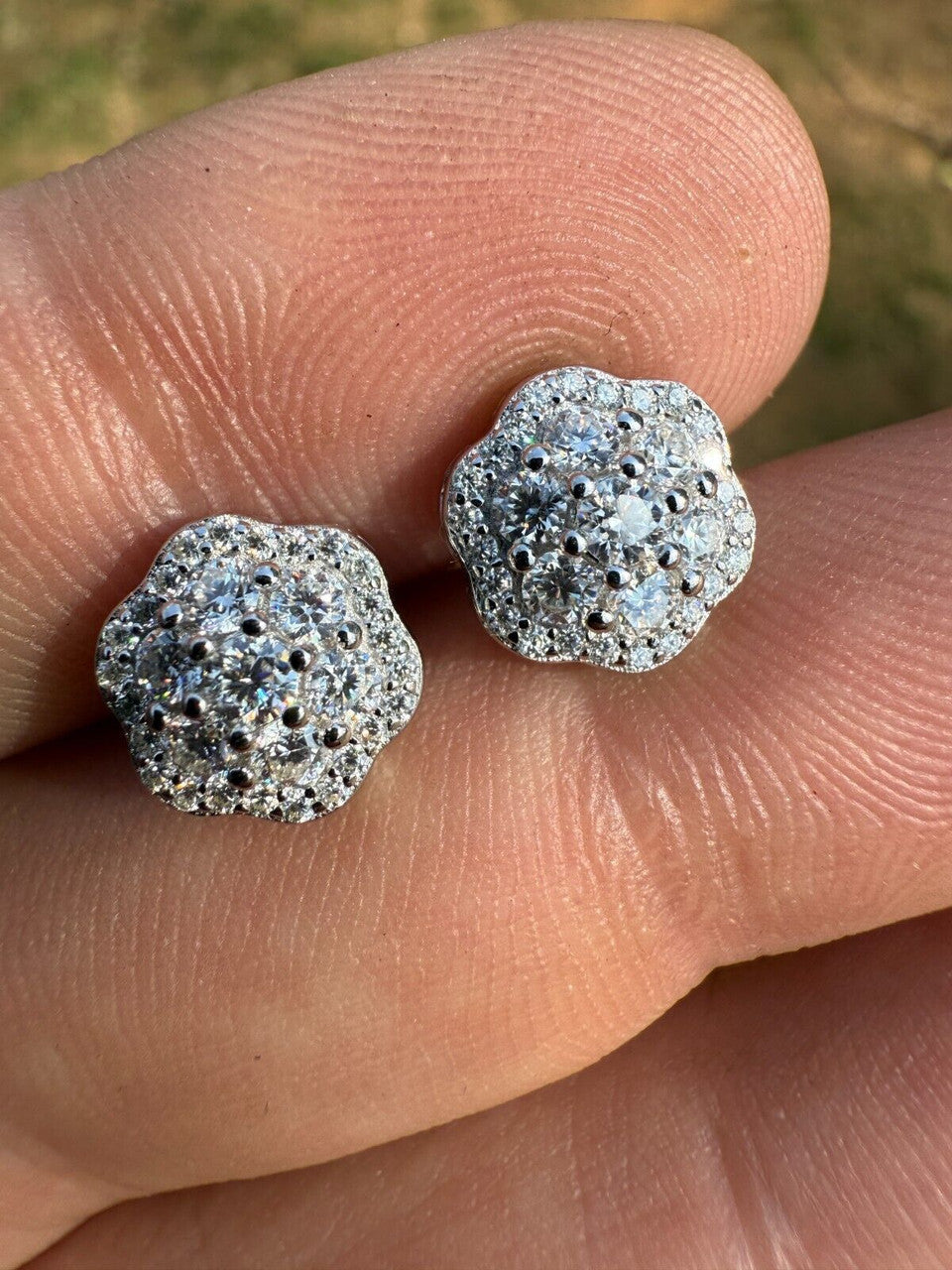 MOISSANITE Micropave Cluster Iced Out Earrings - 925 Silver - 7.5mm-12mm