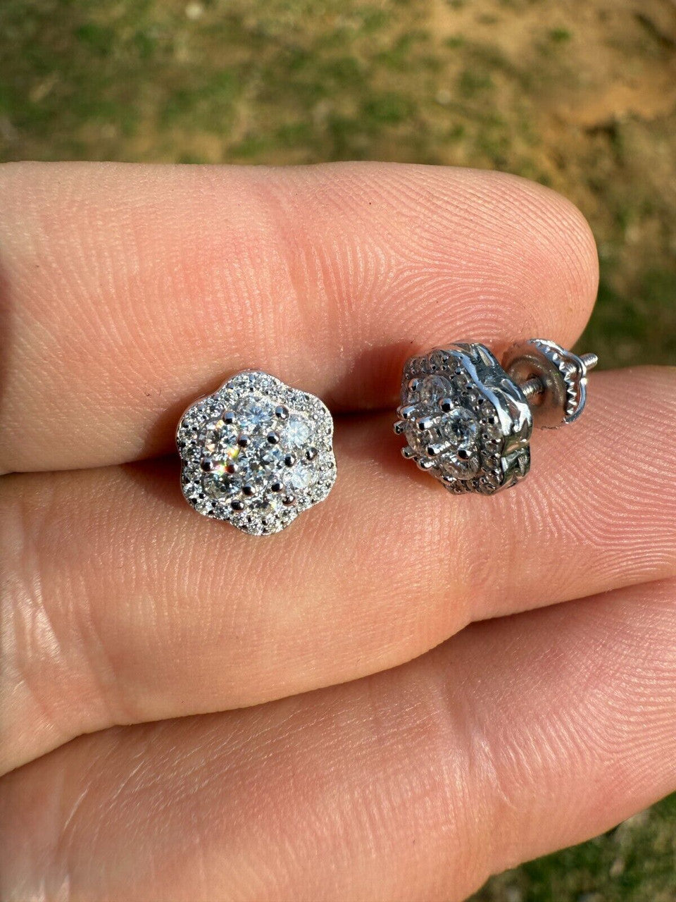 MOISSANITE Micropave Cluster Iced Out Earrings - 925 Silver - 7.5mm-12mm