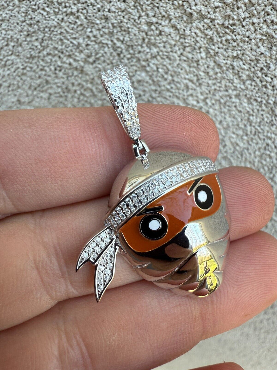MOISSANITE Ninja Fighter Iced Out Pendant - 14k Yellow Gold Vermeil Or 925 Silver - Medium 1.75"