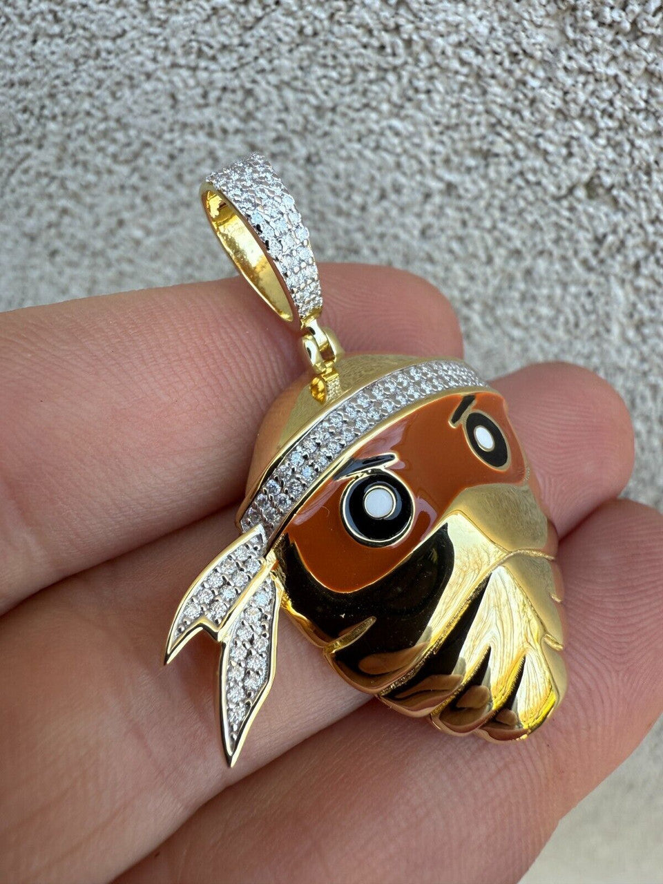 MOISSANITE Ninja Fighter Iced Out Pendant - 14k Yellow Gold Vermeil Or 925 Silver - Medium 1.75"