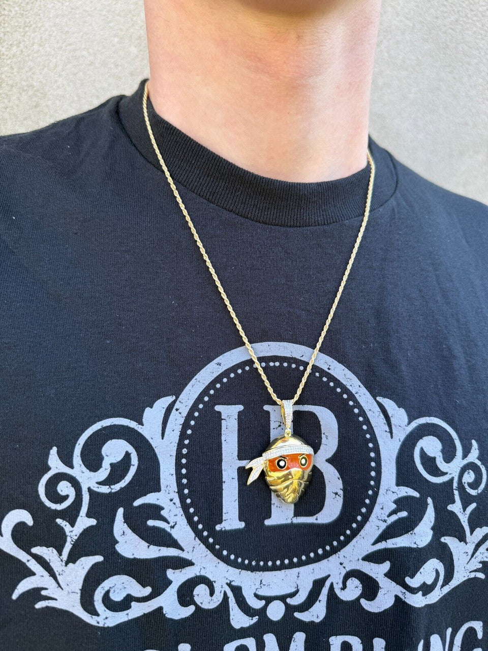MOISSANITE Ninja Fighter Iced Out Pendant - 14k Yellow Gold Vermeil Or 925 Silver - Medium 1.75"