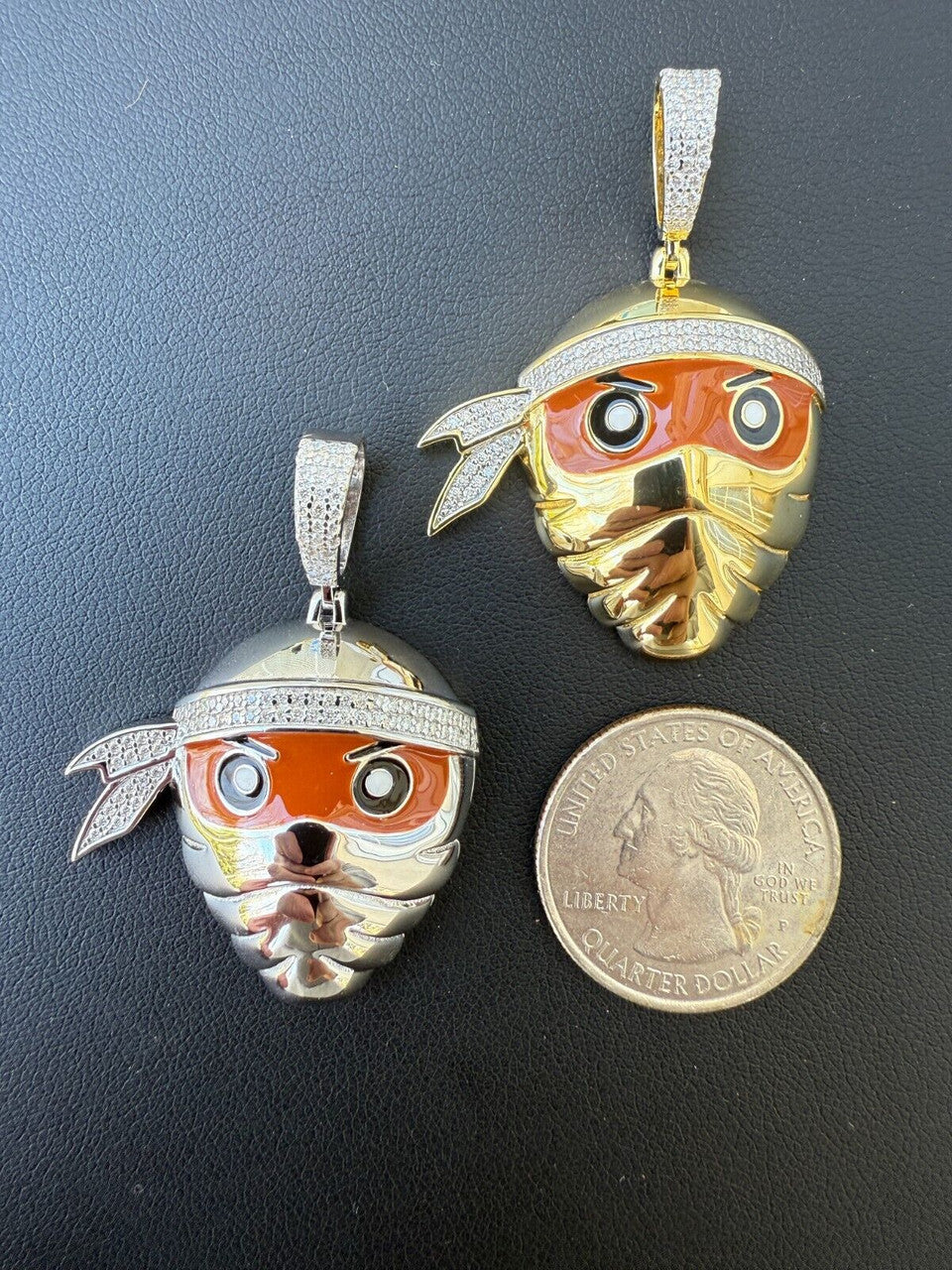 MOISSANITE Ninja Fighter Iced Out Pendant - 14k Yellow Gold Vermeil Or 925 Silver - Medium 1.75"