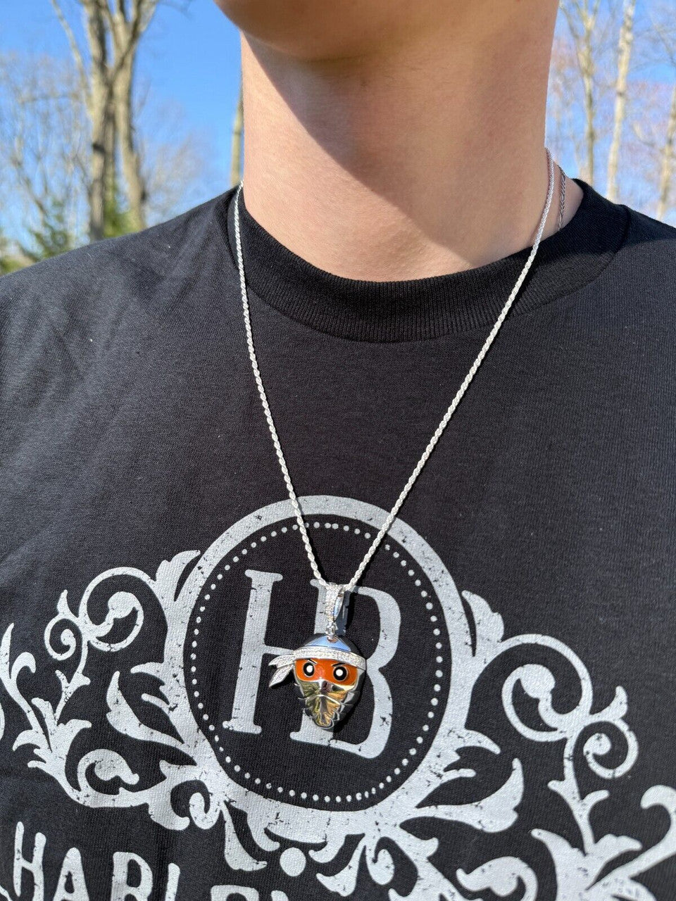 MOISSANITE Ninja Fighter Iced Out Pendant - 14k Yellow Gold Vermeil Or 925 Silver - Medium 1.75"