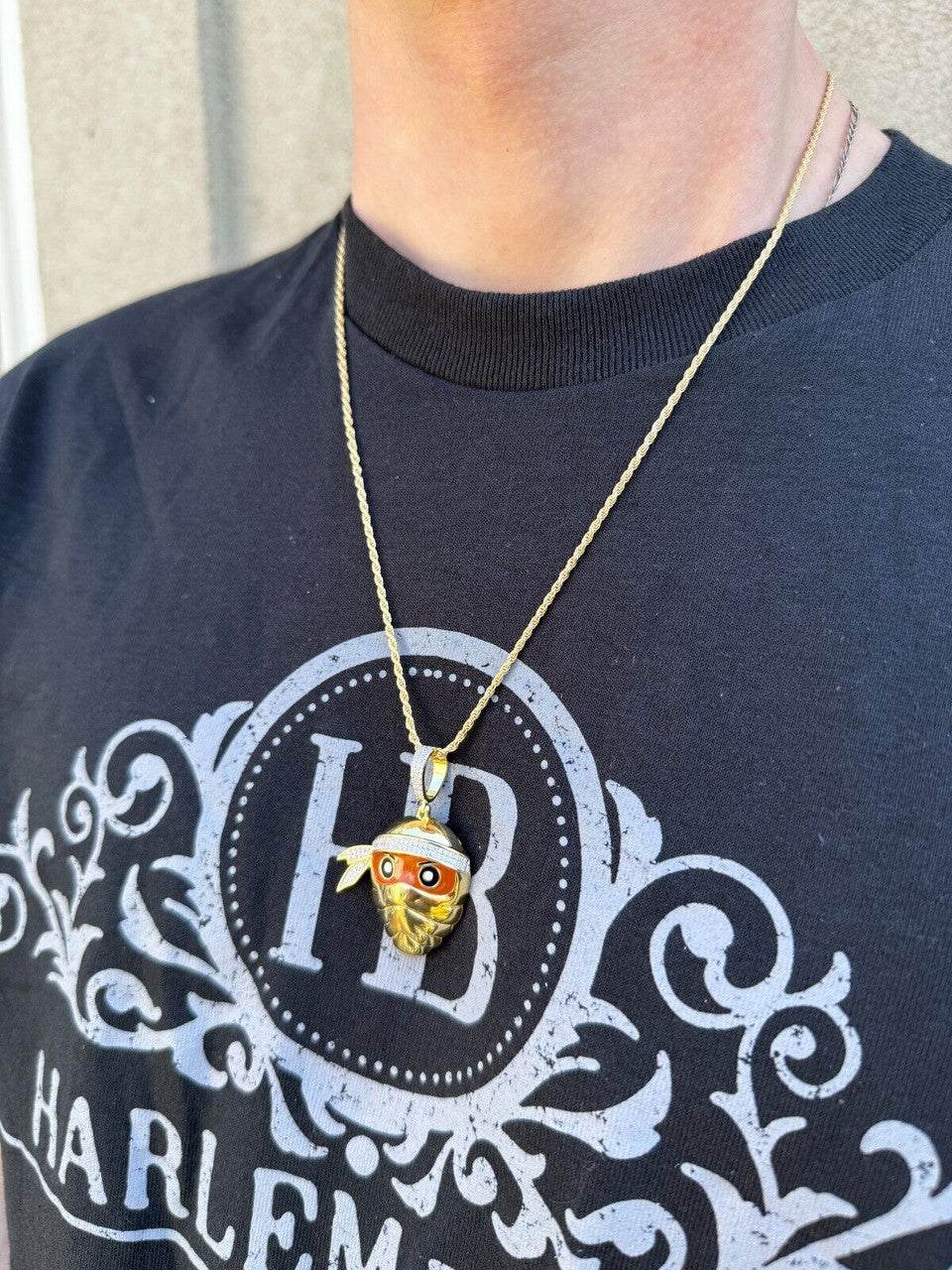 MOISSANITE Ninja Fighter Iced Out Pendant - 14k Yellow Gold Vermeil Or 925 Silver - Medium 1.75"