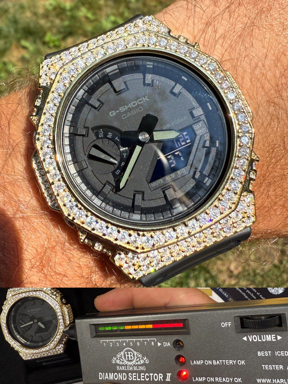 MOISSANITE Real 14k Gold Over 925 Silver Iced Casio G Shock GA2100 Hip Hop Watch