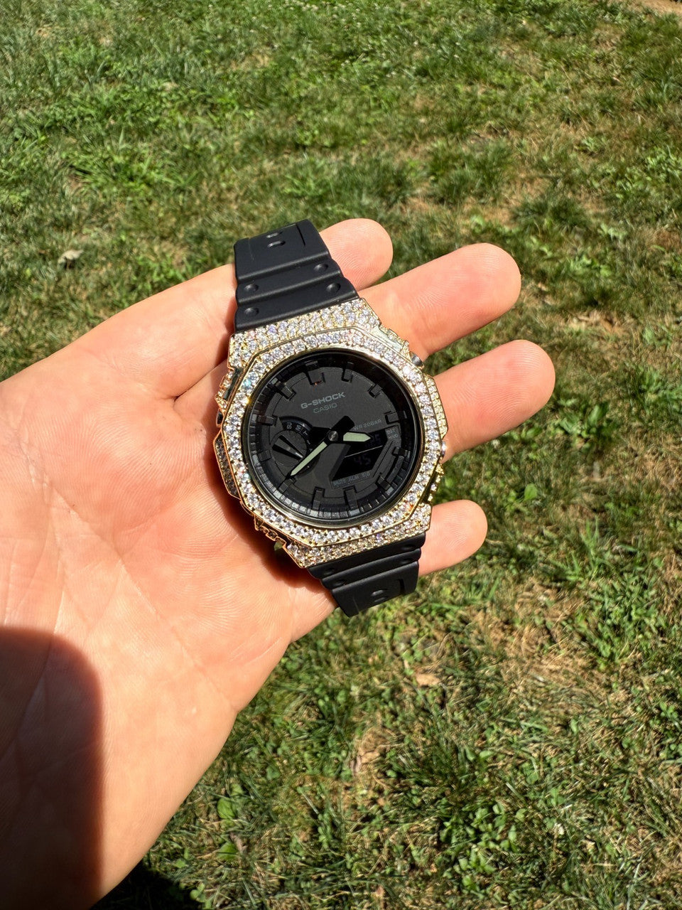 MOISSANITE Real 14k Gold Over 925 Silver Iced Casio G Shock GA2100 Hip Hop Watch