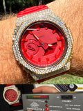 MOISSANITE Real 14k Gold Over 925 Silver Iced Red Casio G Shock GA2100 Watch