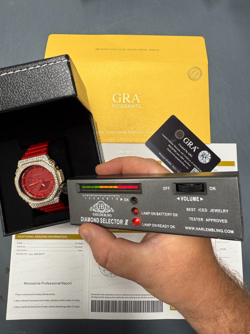 MOISSANITE Real 14k Gold Over 925 Silver Iced Red Casio G Shock GA2100 Watch