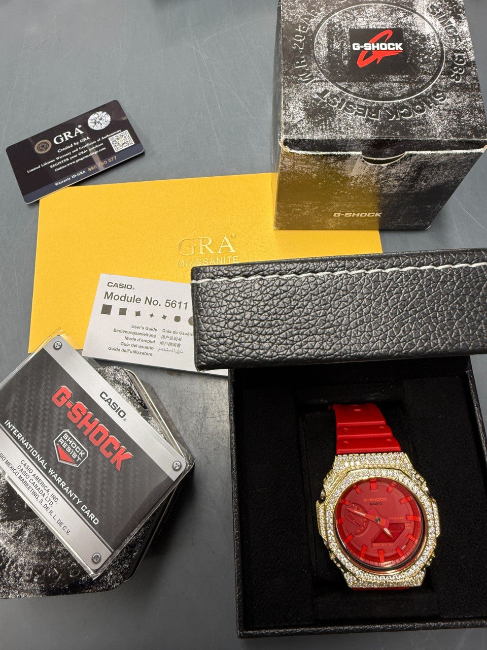 MOISSANITE Real 14k Gold Over 925 Silver Iced Red Casio G Shock GA2100 Watch