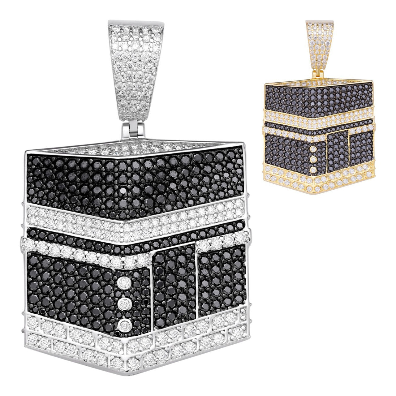 MOISSANITE Mecca Kaaba Pendant - 14k Gold Vermeil or 925 Silver - Large 2.25"