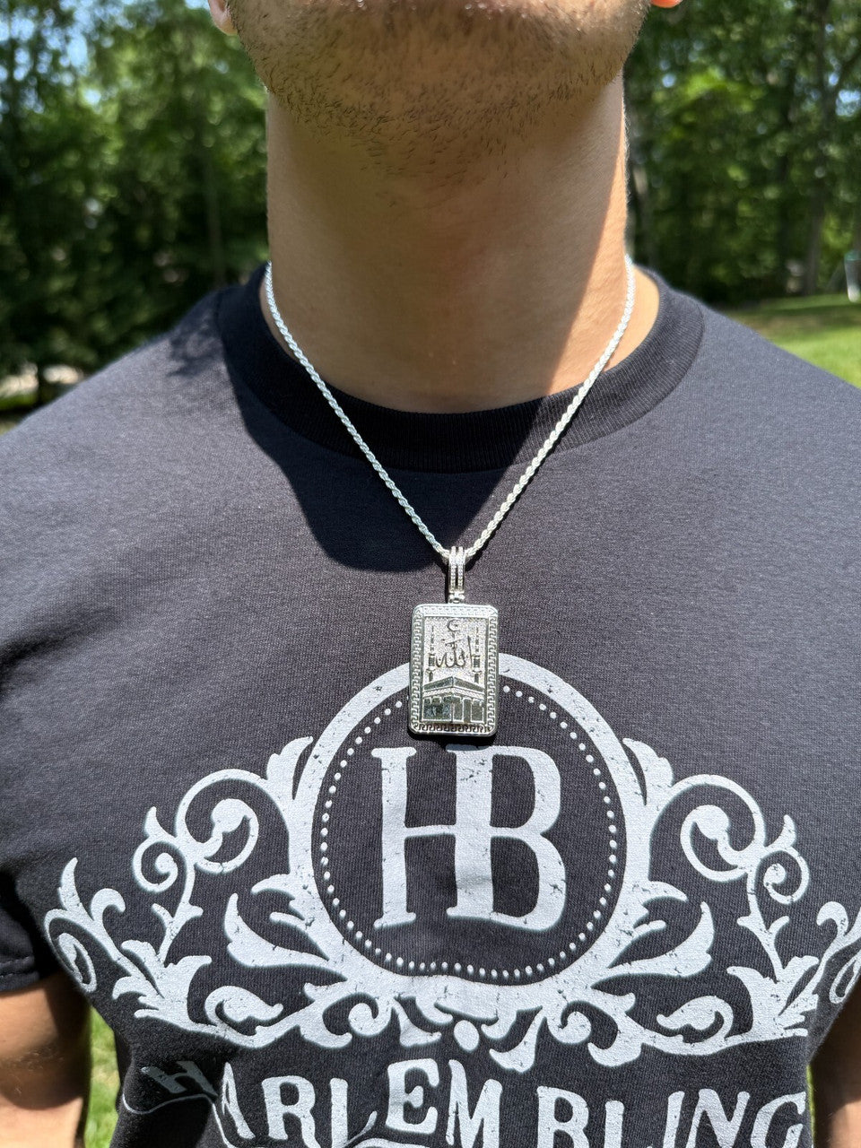 MOISSANITE Holy Kaaba & Allah Pendant - 14k Gold Vermeil or 925 Silver - Medium 2.25"