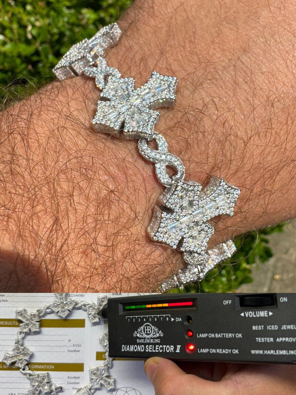 MOISSANITE Eternity 3D Cross Link Bracelet Iced Out - 925 Silver - 24mm - 7.25"-9.25"