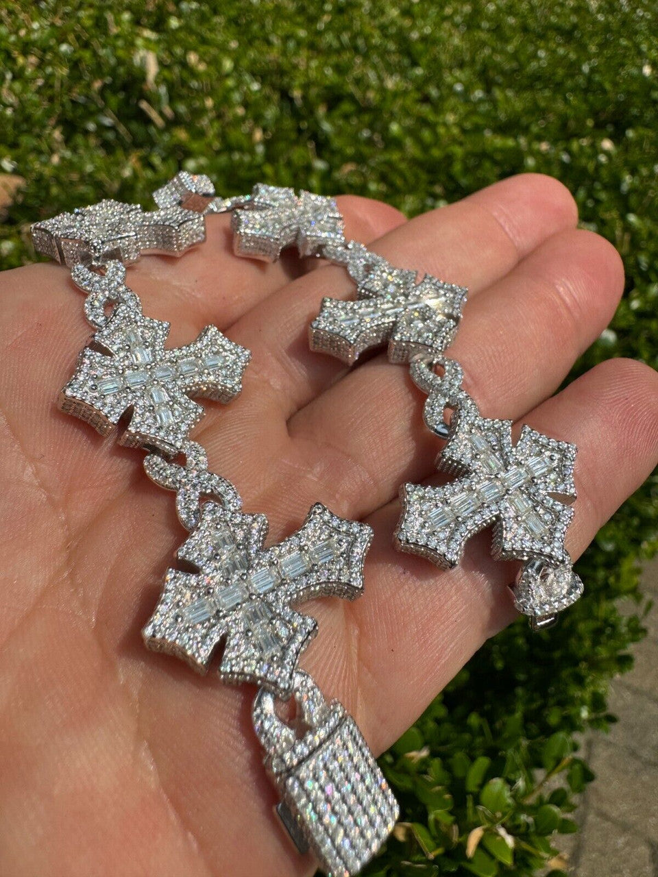 MOISSANITE Eternity 3D Cross Link Bracelet Iced Out - 925 Silver - 24mm - 7.25"-9.25"
