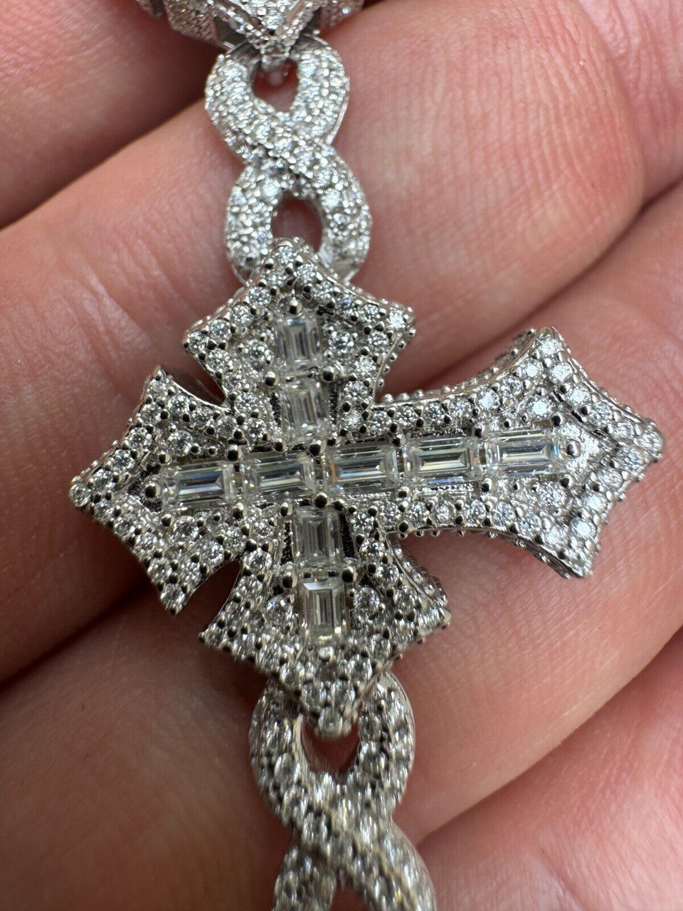 MOISSANITE Eternity 3D Cross Link Bracelet Iced Out - 925 Silver - 24mm - 7.25"-9.25"