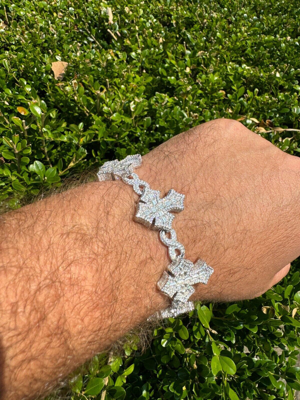 MOISSANITE Eternity 3D Cross Link Bracelet Iced Out - 925 Silver - 24mm - 7.25"-9.25"