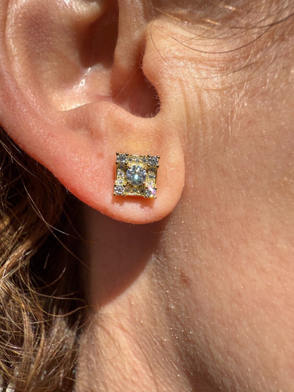 MOISSANITE Square Rapper Earrings - 14k Gold Vermeil 925 Silver - 6mm