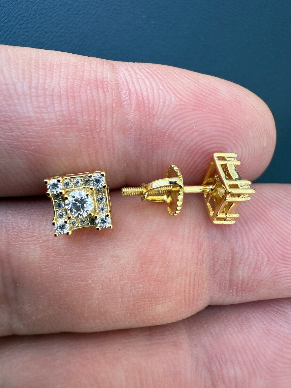 MOISSANITE Square Rapper Earrings - 14k Gold Vermeil 925 Silver - 6mm
