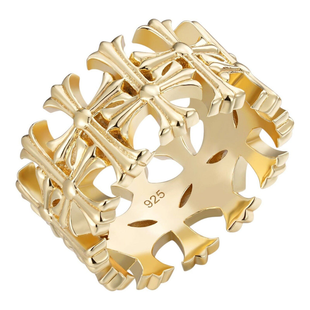 Hearts Chrome Cross Ring - 14k Gold Vermeil 925 Silver - Plain