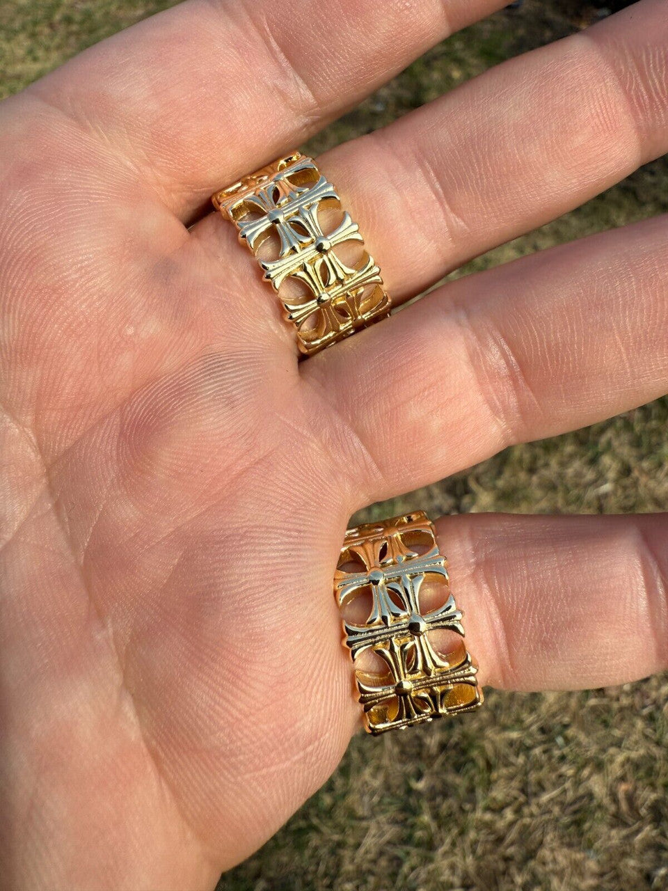 Hearts Chrome Cross Ring - 14k Gold Vermeil 925 Silver - Plain